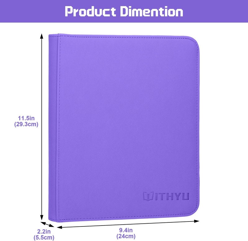 WITHYU Top Loader Binder 4 Pocket, PU Leather Card Binder Top Loader with 128 Pockets, Ringless Card Holder Trading Card Binder Toploader Album for TCG MTG Sports (Purple) - Image 4
